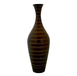Unique Brown Stripe Textured Metal Vase Flower Vase Modern Home Decor 11.5" Tall
